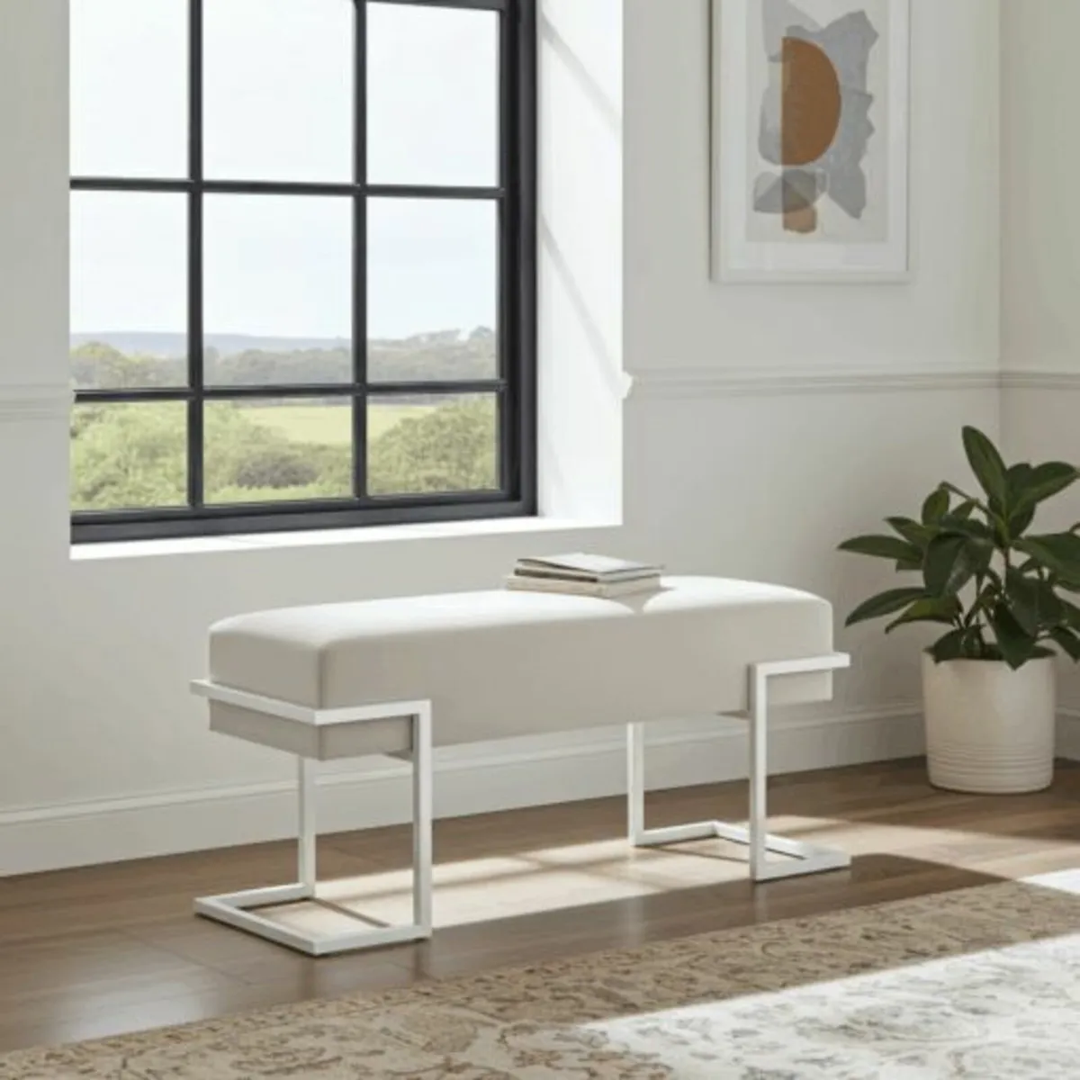 Velvet Bench with Gold Metal Frame 80x34x42cm - Image 2