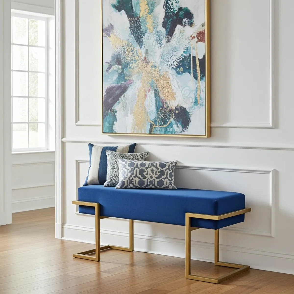 Velvet Bench with Gold Metal Frame 80x34x42cm - Image 3