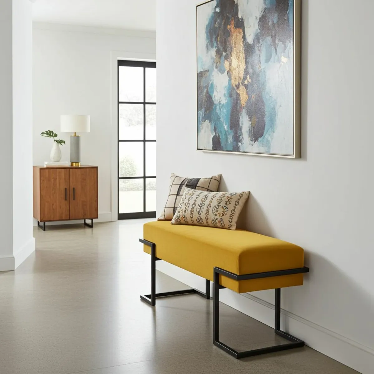 Velvet Bench with Gold Metal Frame 100x34x45cm - Image 1