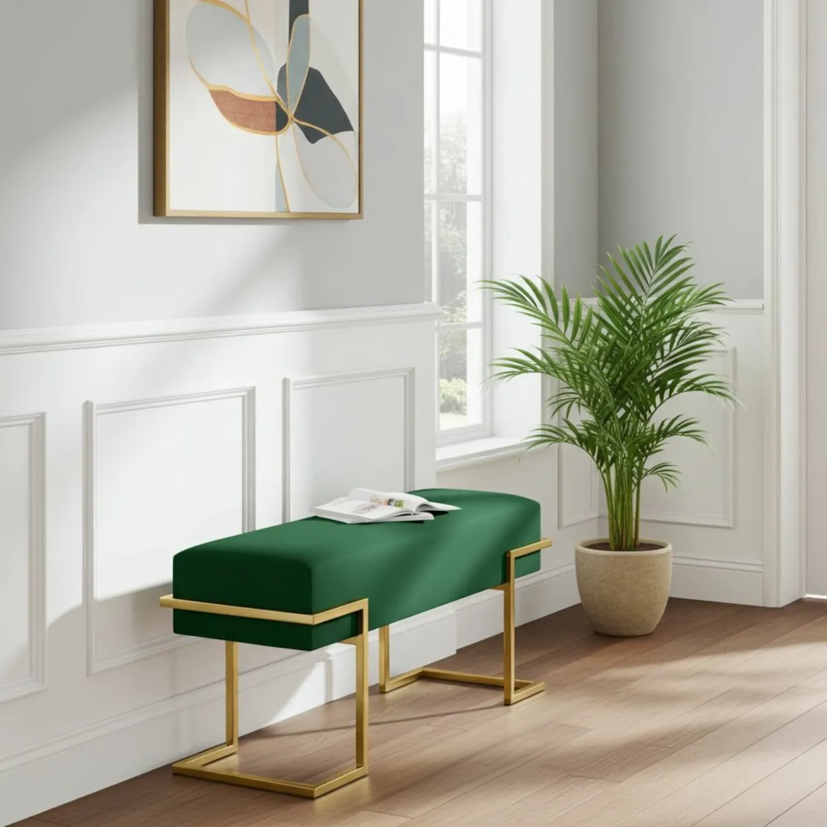 Velvet Bench with Gold Metal Frame 100x34x45cm - Image 2