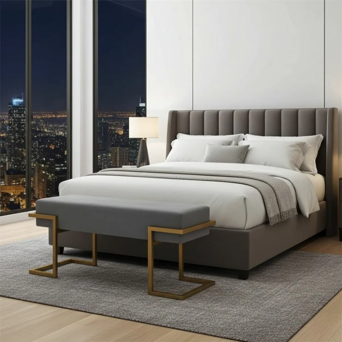 Velvet Bench with Gold Metal Frame 100x34x45cm - Image 3