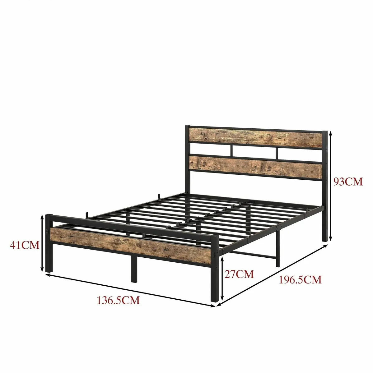 Double Bed Frame with Wooden Headboard Heavy Duty - Image 2