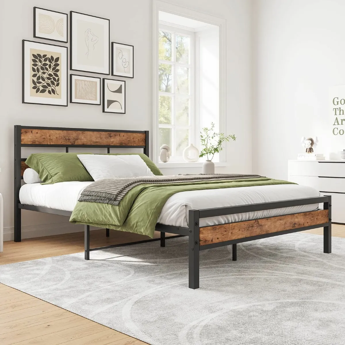 Double Bed Frame with Wooden Headboard Heavy Duty - Image 3