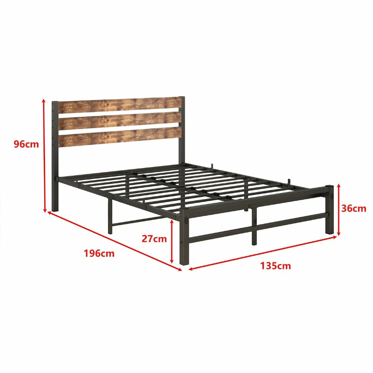 Double Bed Frame with Rustic Wood Headboard and - Image 2