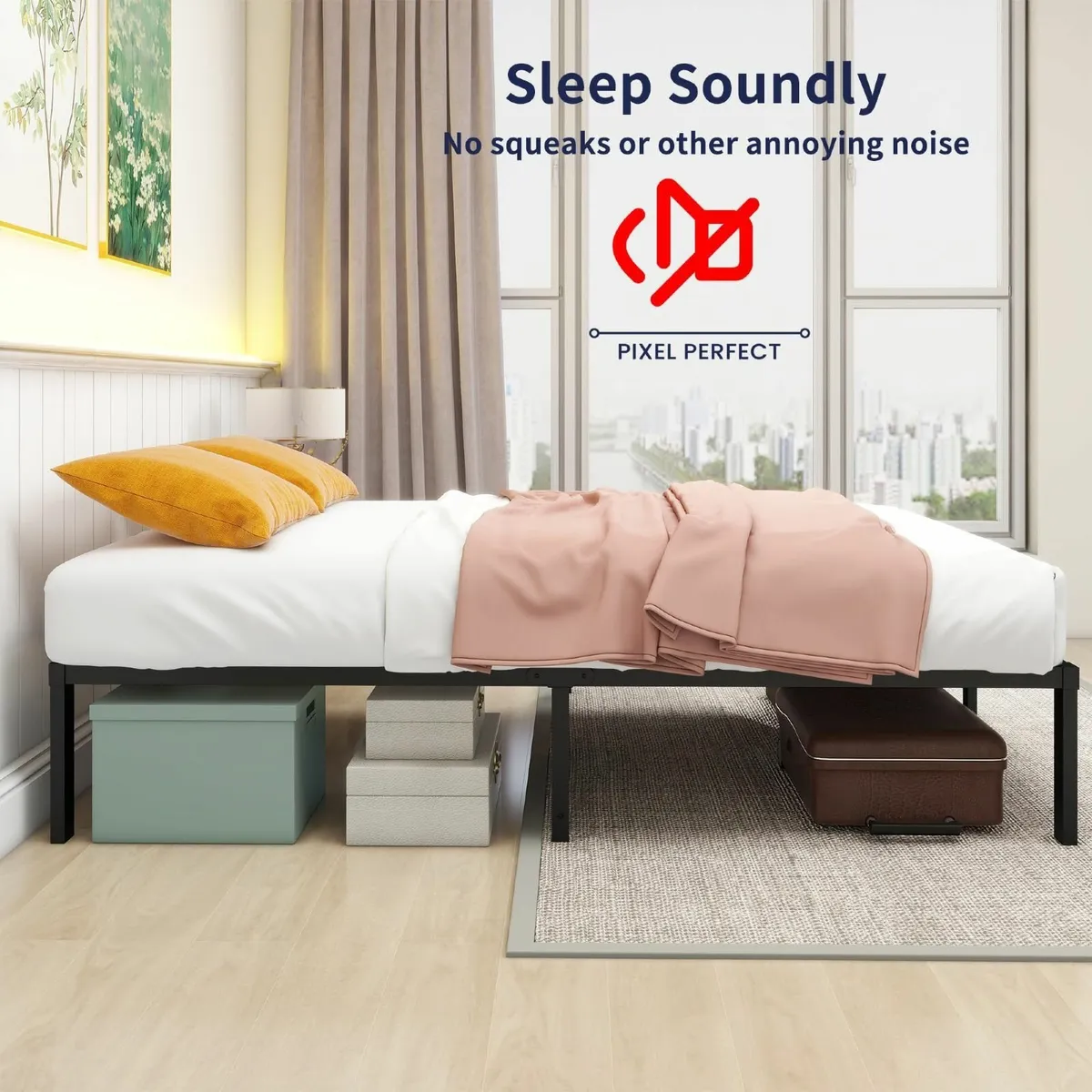 36 cm 4ft6 Double Metal Platform Bed Frames with - Image 4