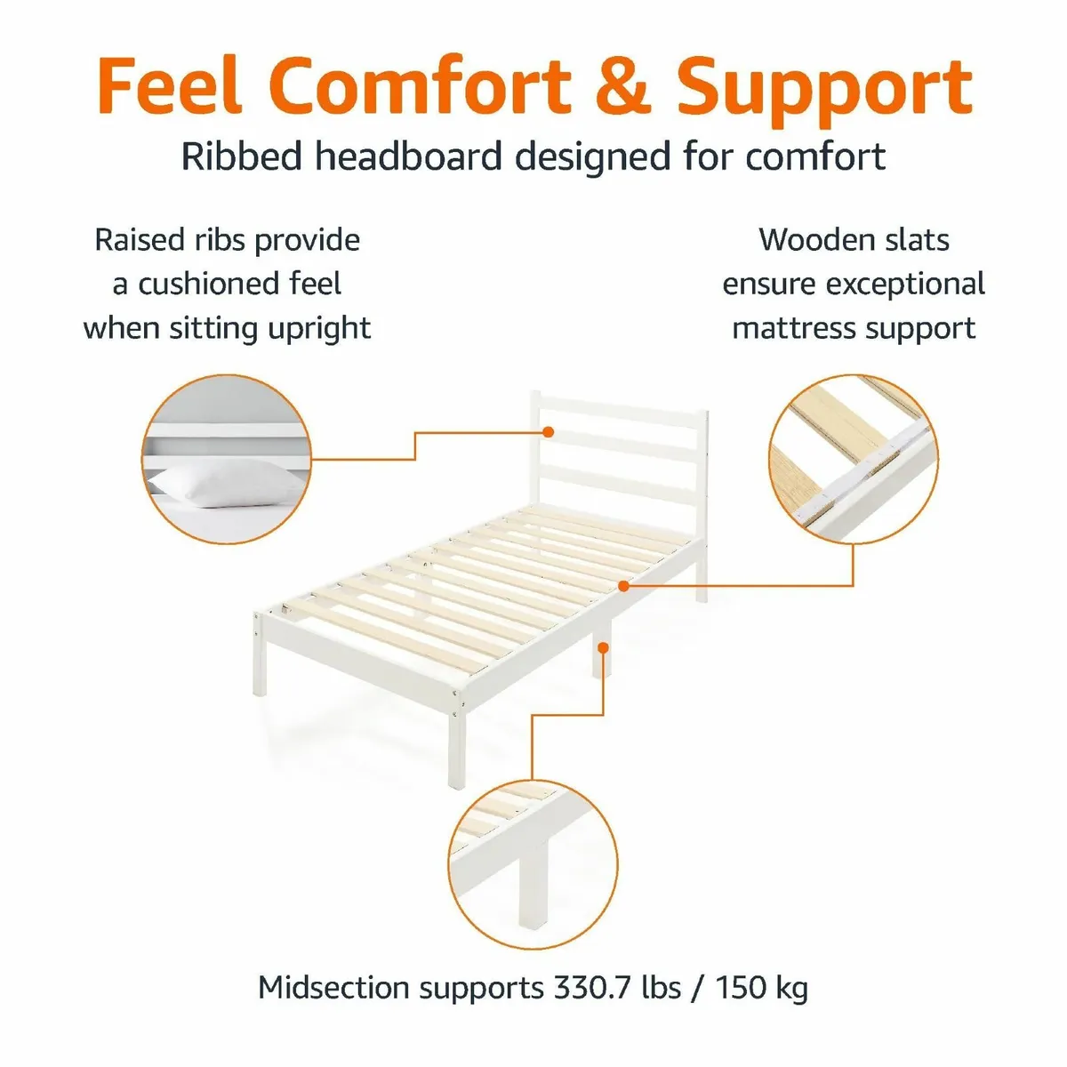 Solid Pine Wood Platform Bed Frame with Ribbed - Image 4