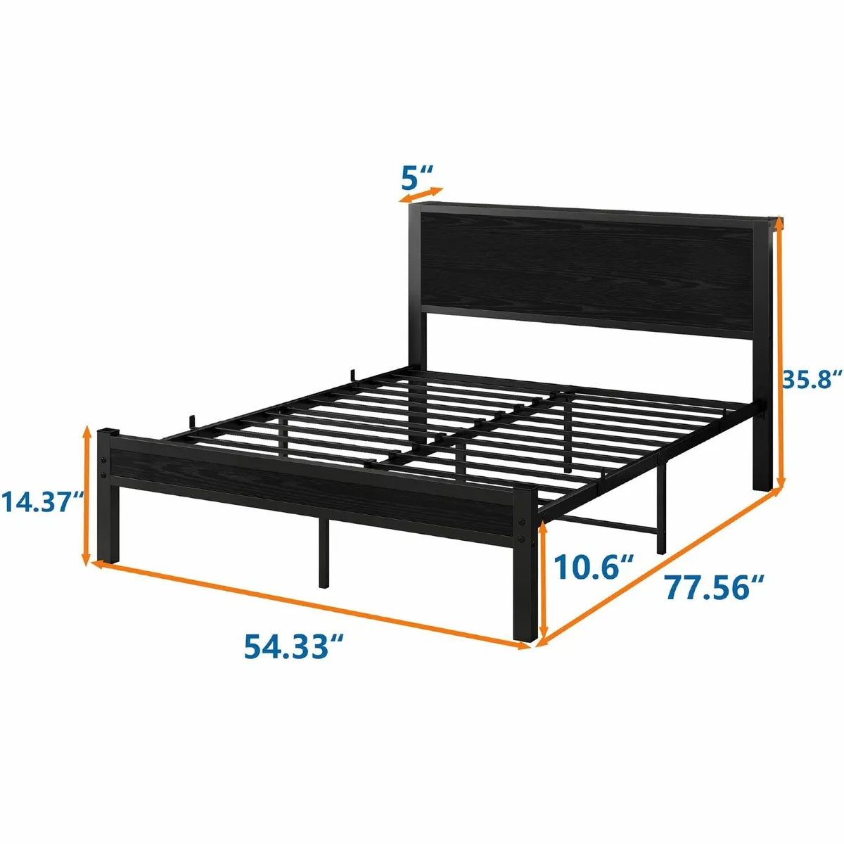 Double Bed Frame Metal Platform with Wood - Image 2