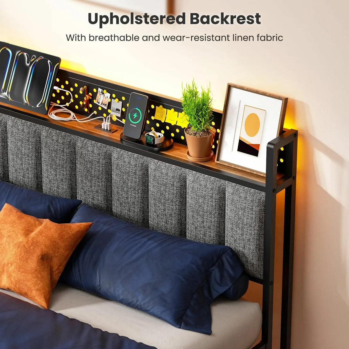 Bed Frame 135x190 cm with LED Lights and Charging - Image 3