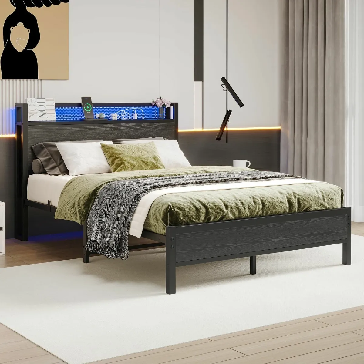Double Bed Frame with LED Lights/Charging Station - Image 3
