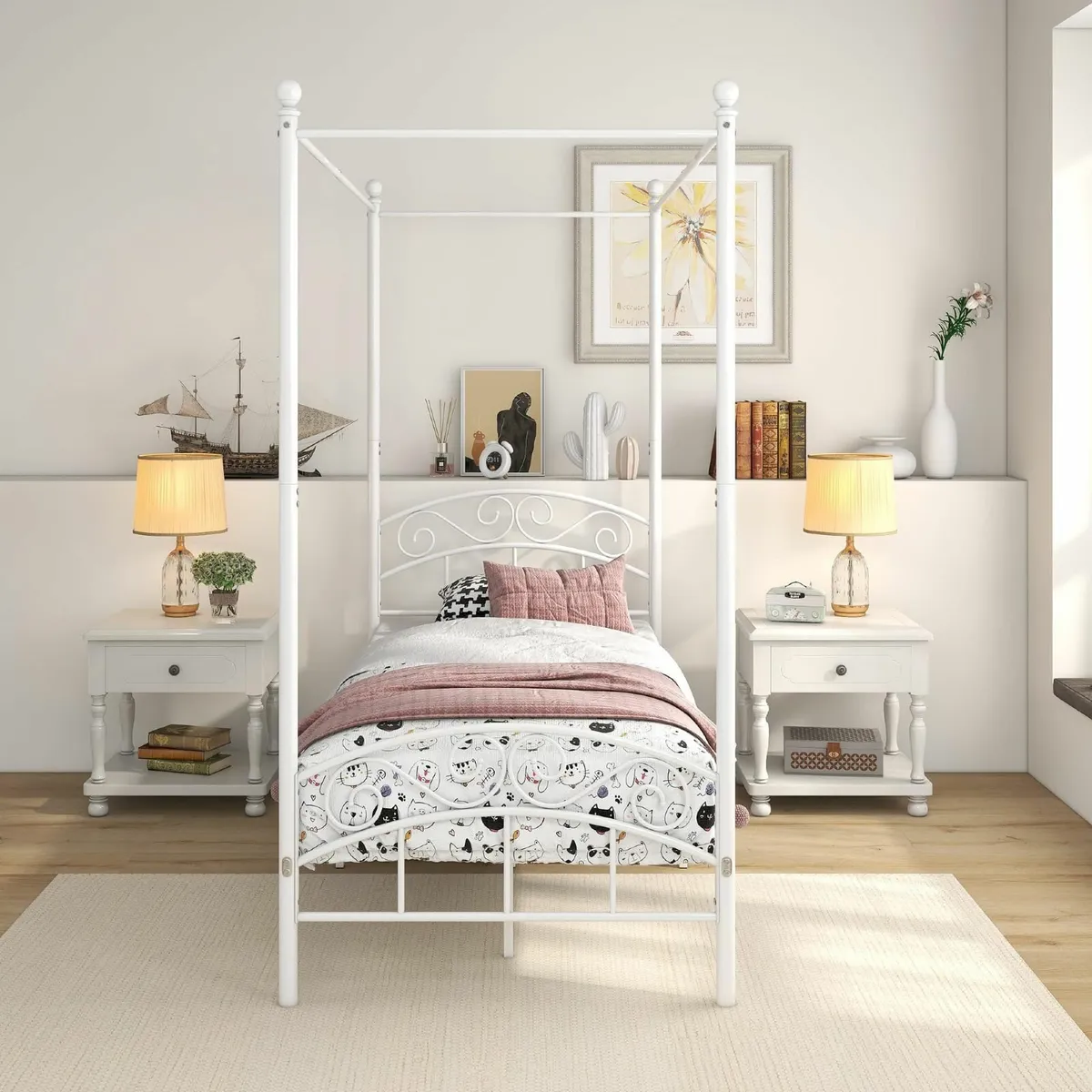 JURMERRY Canopy Bed Frame 3ft Single Size with - Image 1