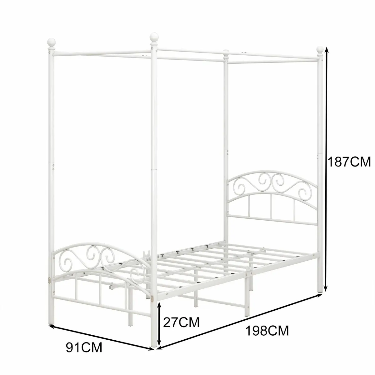 JURMERRY Canopy Bed Frame 3ft Single Size with - Image 2