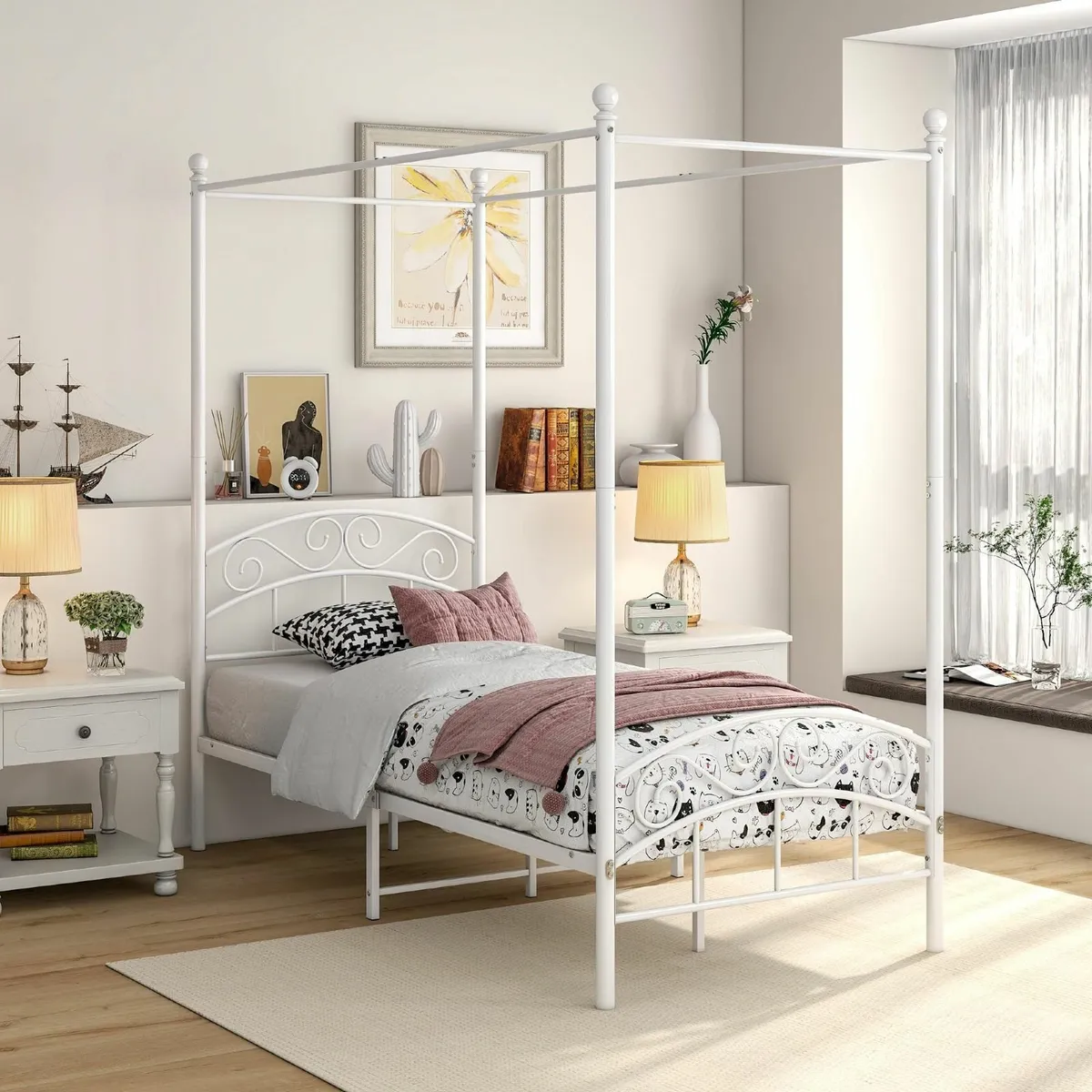 JURMERRY Canopy Bed Frame 3ft Single Size with - Image 3