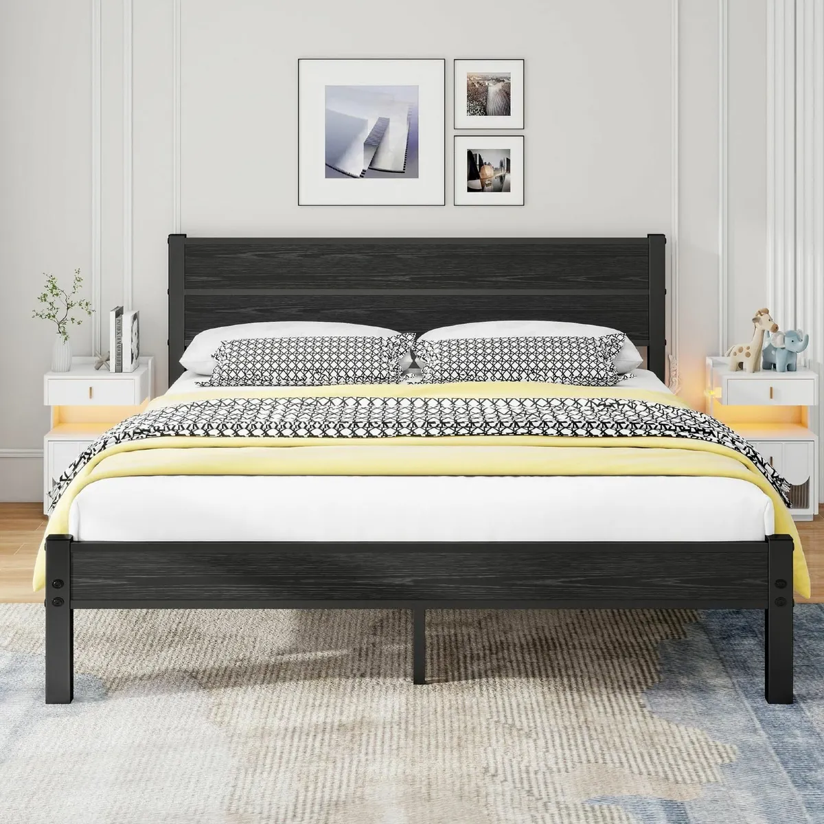 King Size Bed Frame with Wooden Headboard Frames - Image 1