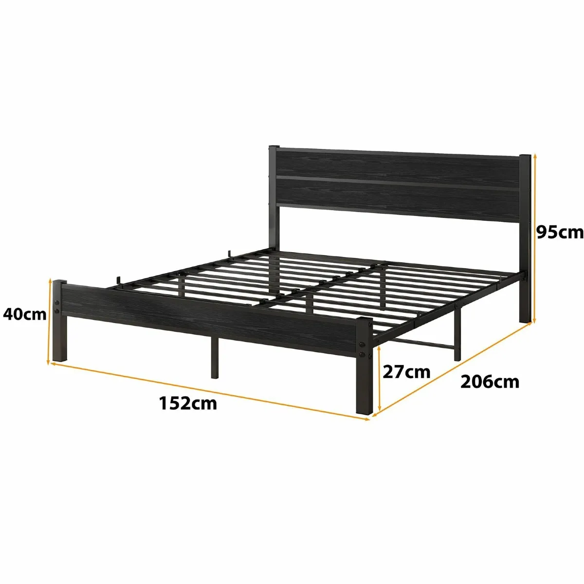 King Size Bed Frame with Wooden Headboard Frames - Image 2