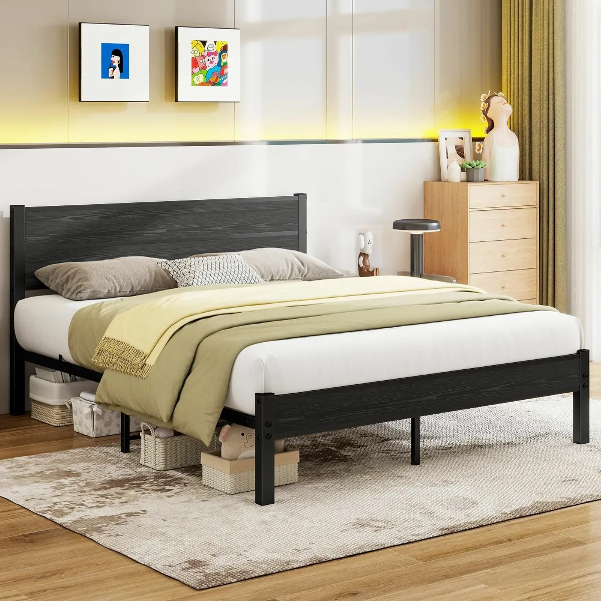King Size Bed Frame with Wooden Headboard Frames - Image 3