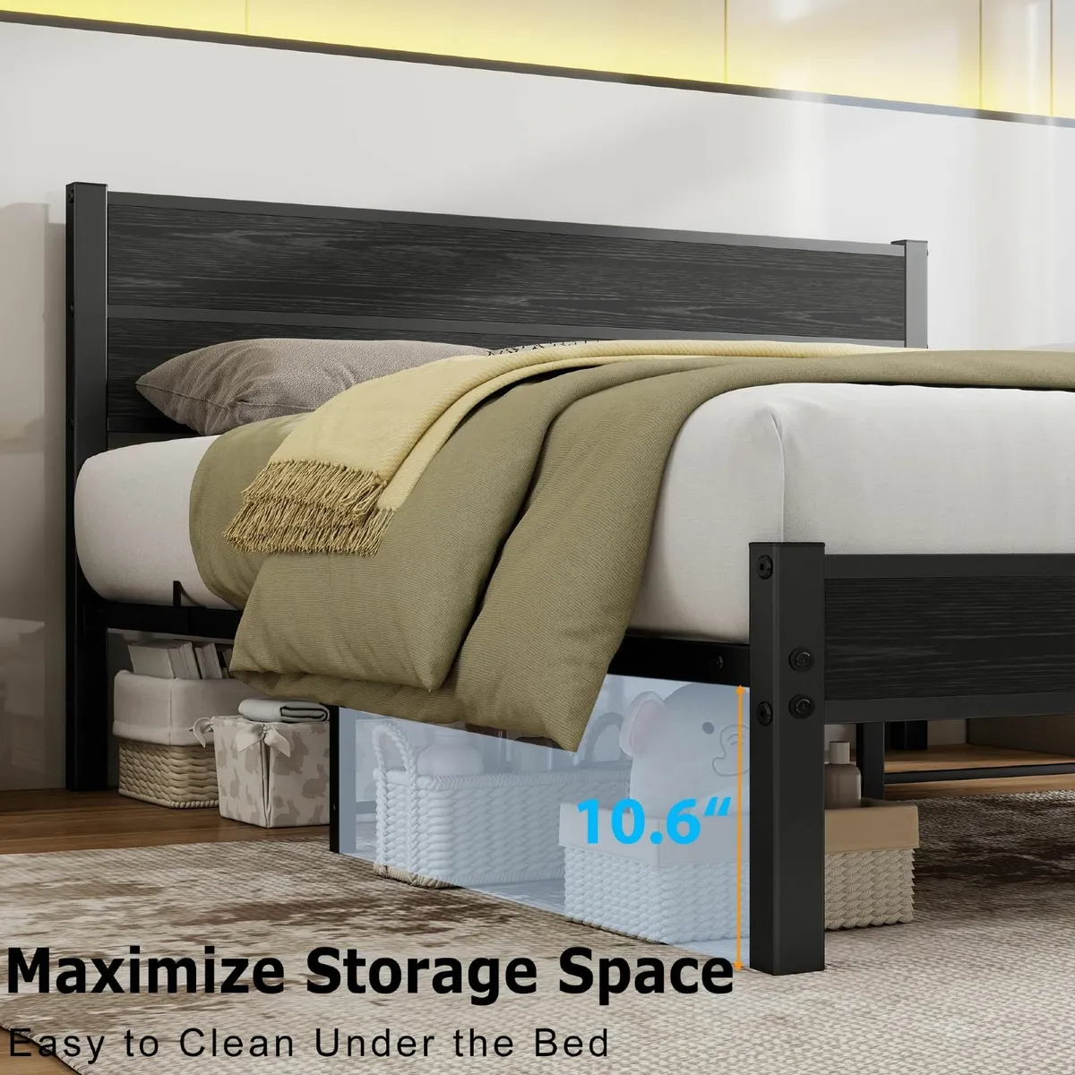 King Size Bed Frame with Wooden Headboard Frames - Image 4