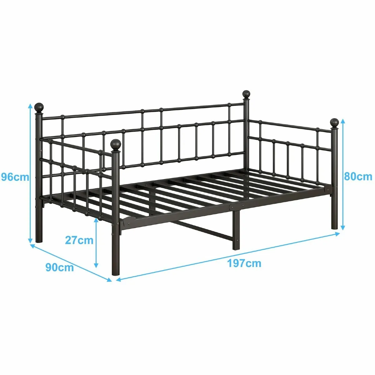 Metal Single Daybed Frame 3ft Sofa Bed 90x190 cm - Image 2