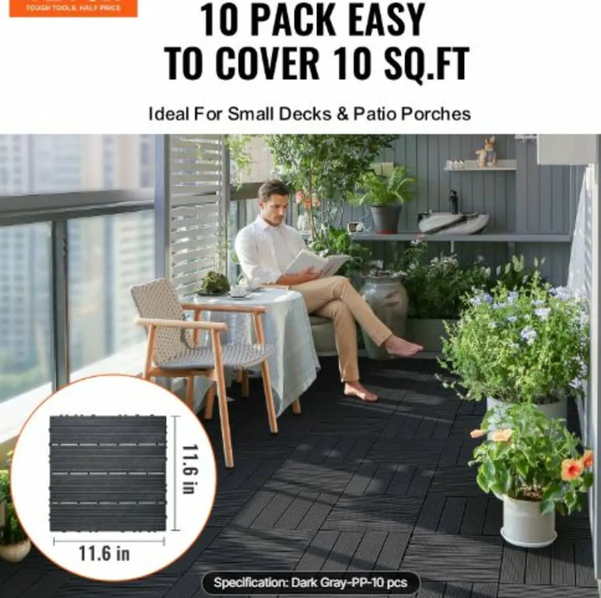 Interlocking Deck Tiles, 10 Pack,12"x12" 10 sq. ft - Image 2