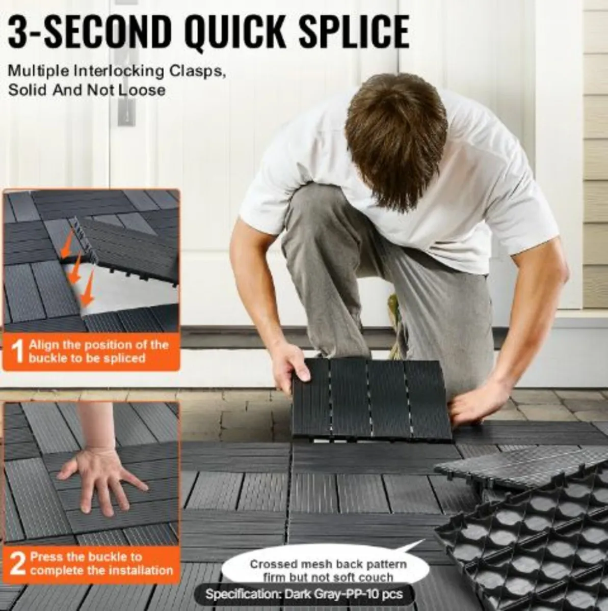 Interlocking Deck Tiles, 10 Pack,12"x12" 10 sq. ft - Image 4