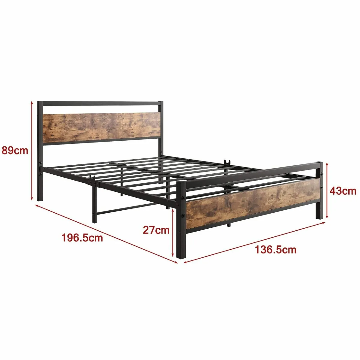 Double Bed Frames with Wood Headboard Heavy Duty - Image 2