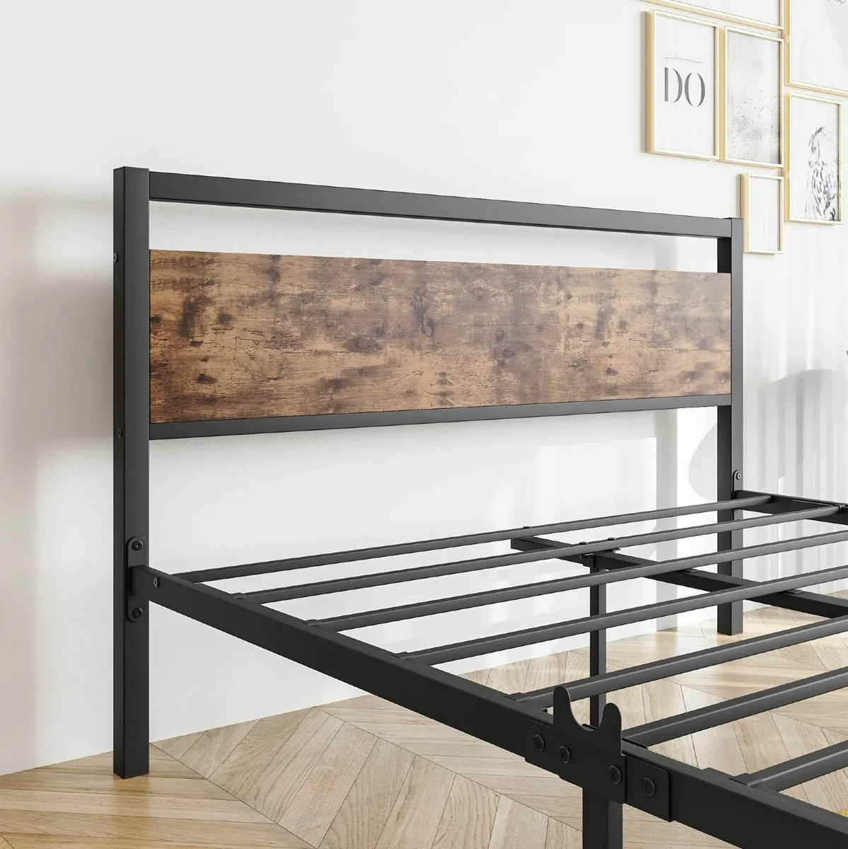 Double Bed Frames with Wood Headboard Heavy Duty - Image 4