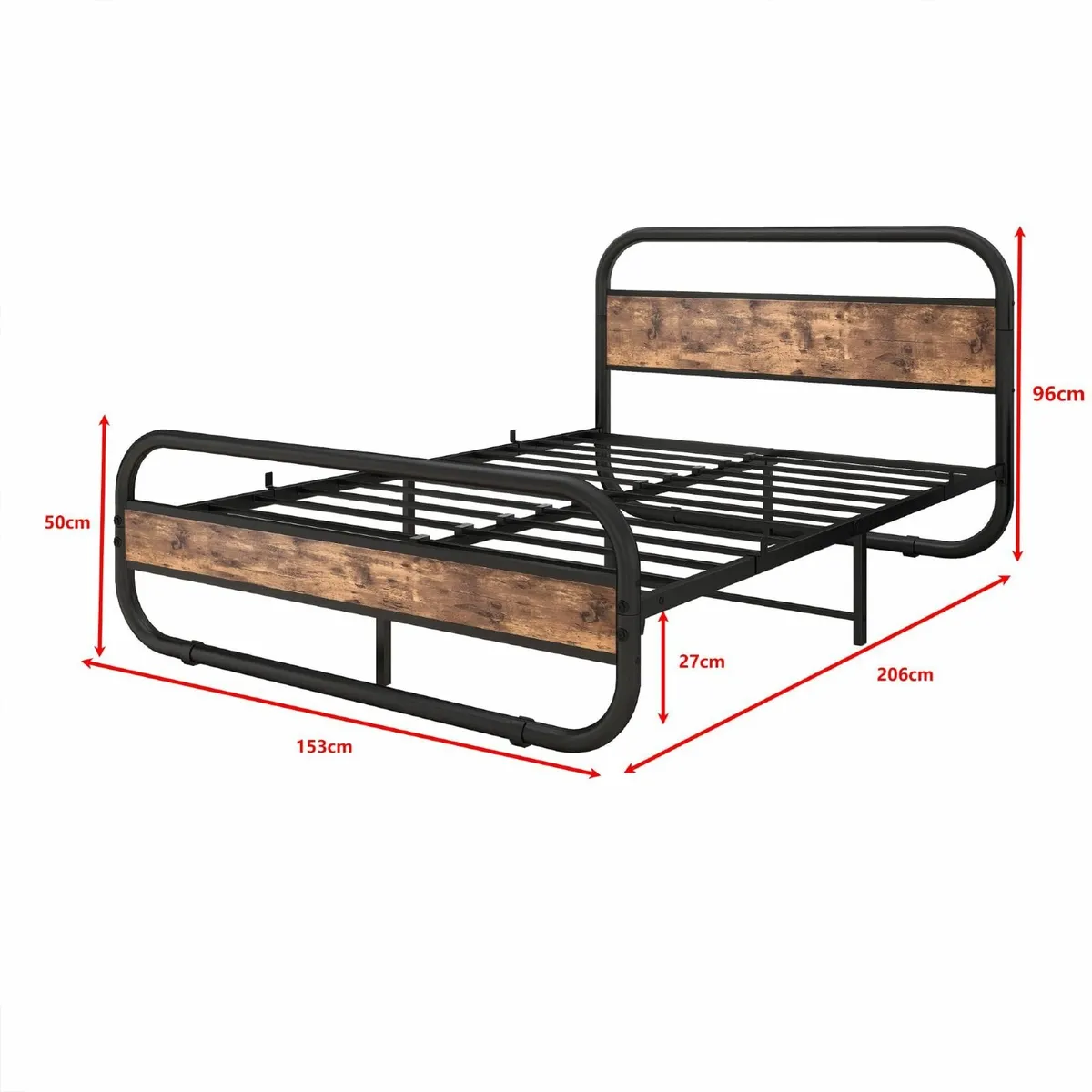 King Size Bed Metal Platform Frame with Wood - Image 2
