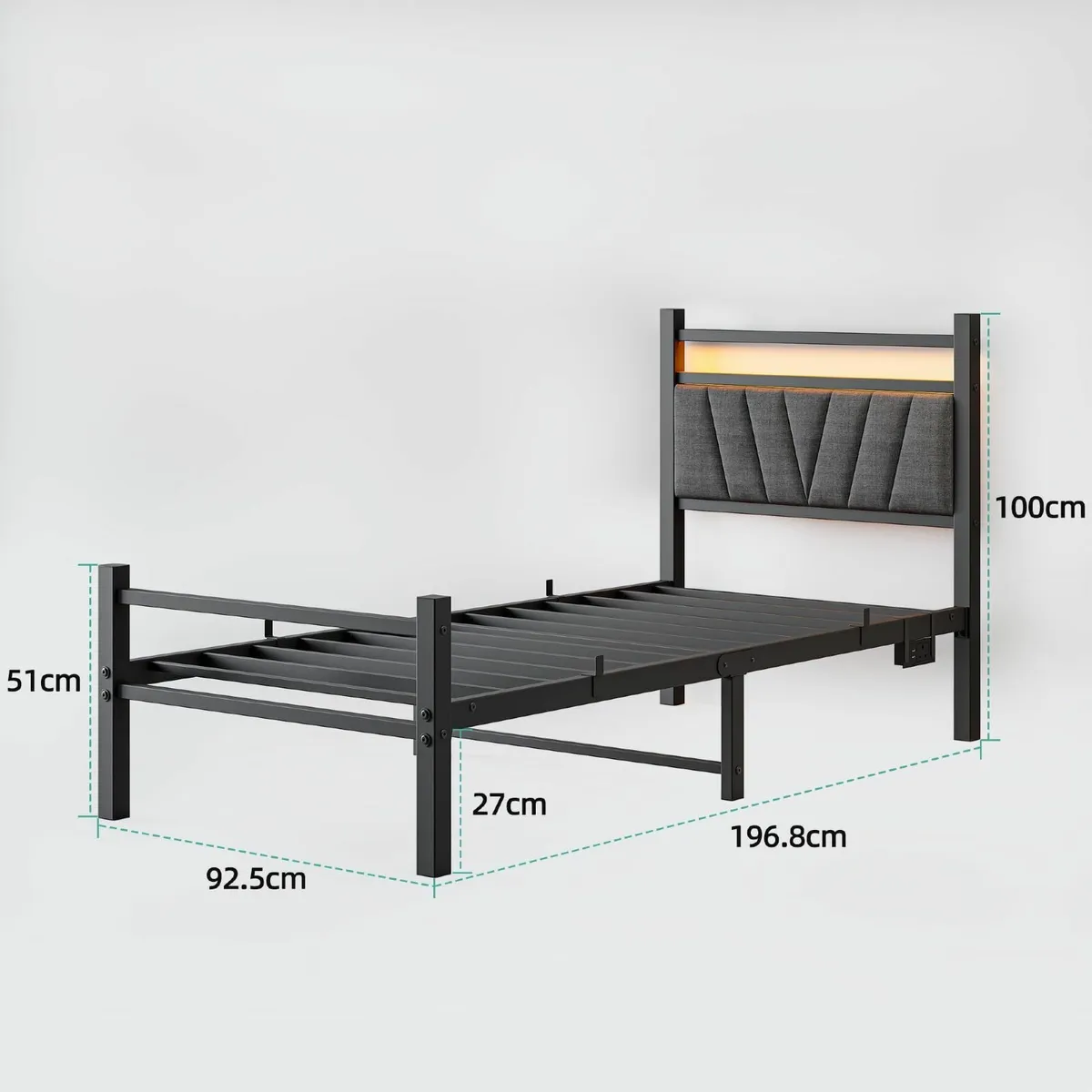 3FT Single Bed Frame Metal Platform Upholstered - Image 2