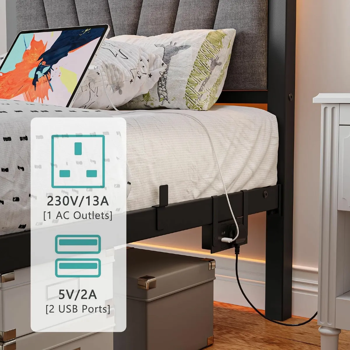 3FT Single Bed Frame Metal Platform Upholstered - Image 4