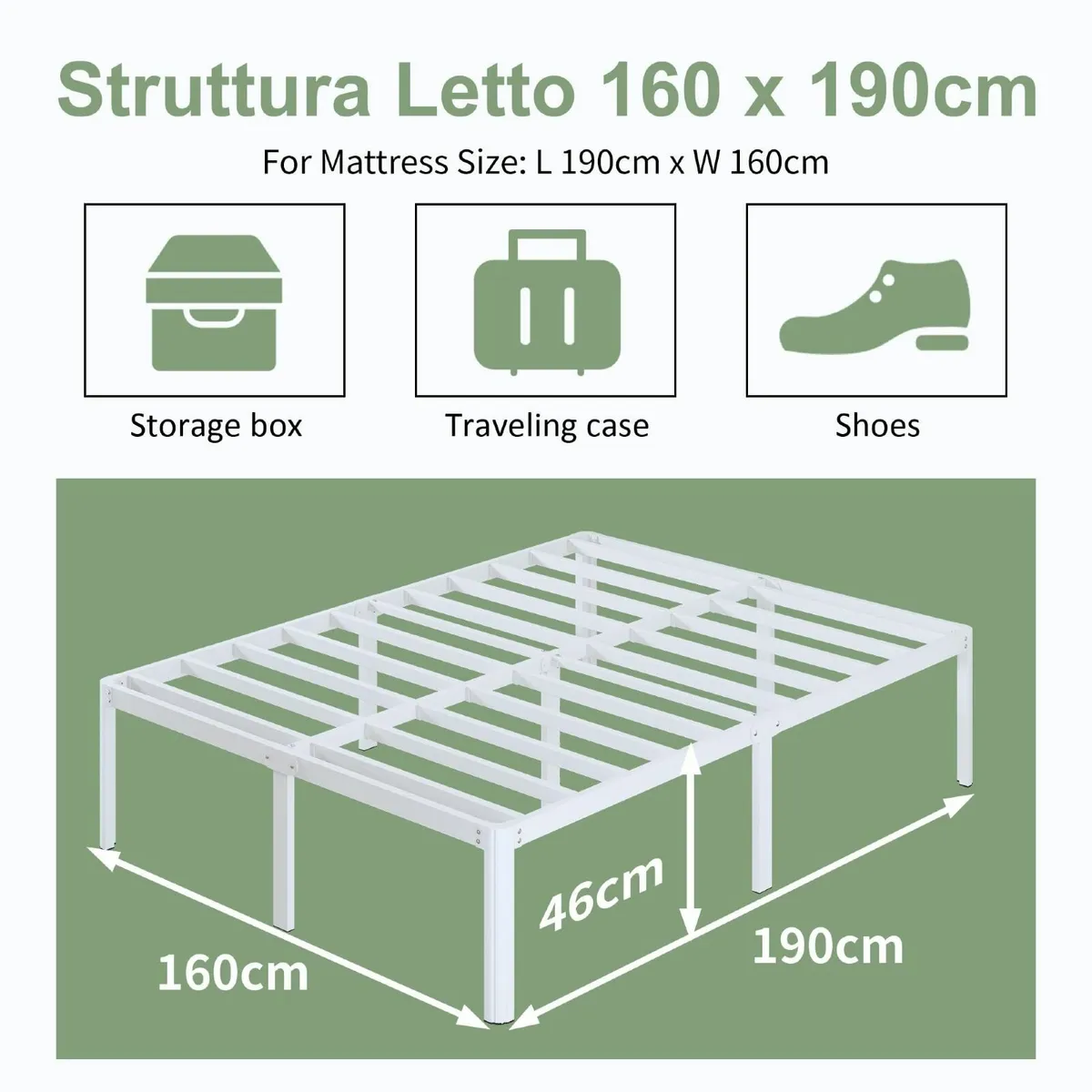 46 cm High King Size Bed Frame 160x190 with - Image 2