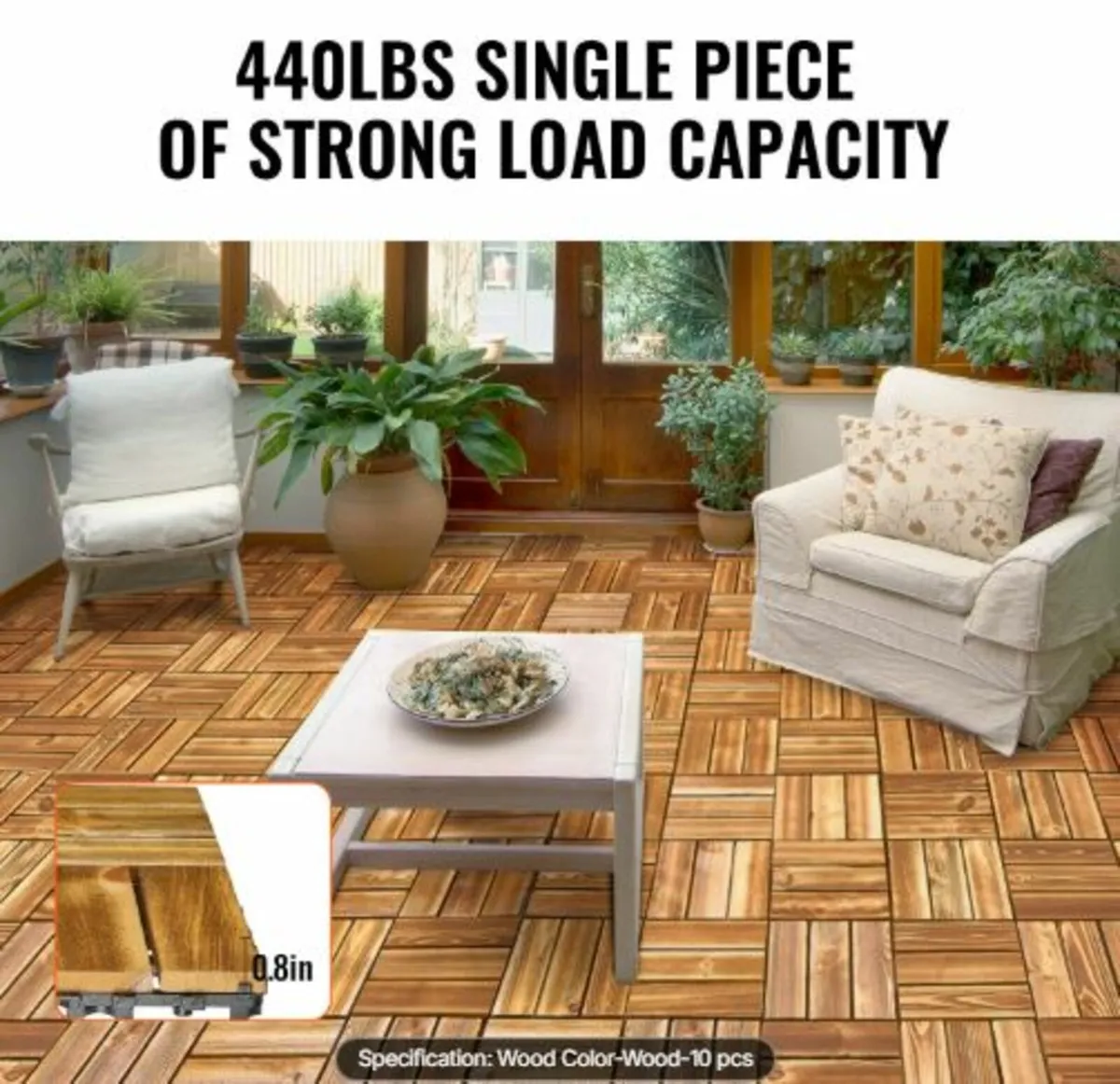 Interlocking Deck Tiles Solid Wood, 10 Pack,12" - Image 2