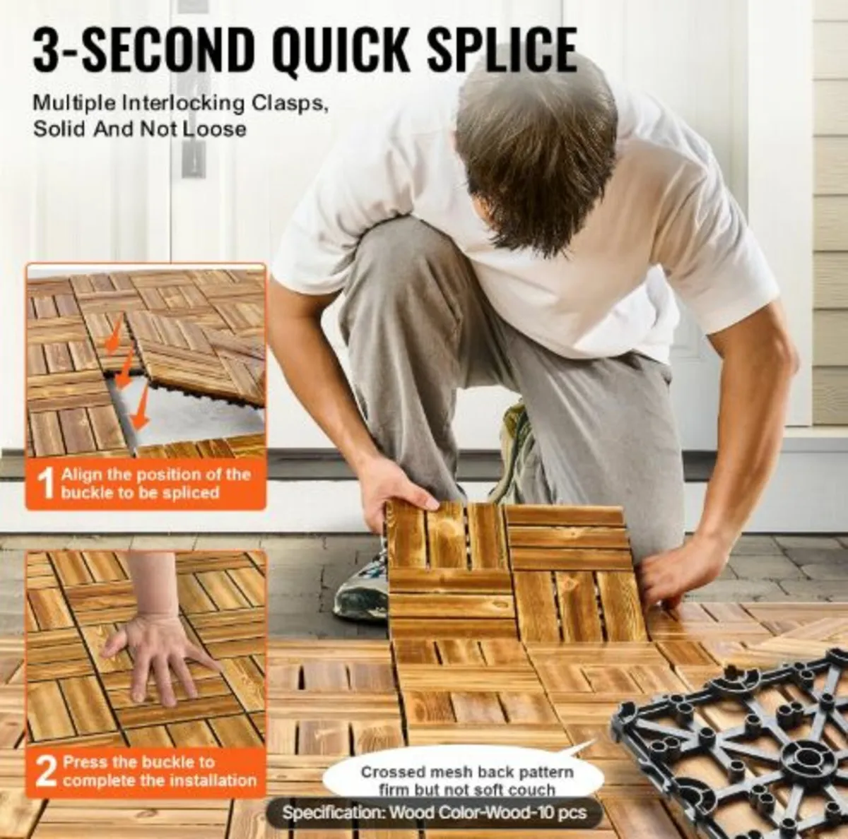 Interlocking Deck Tiles Solid Wood, 10 Pack,12" - Image 3