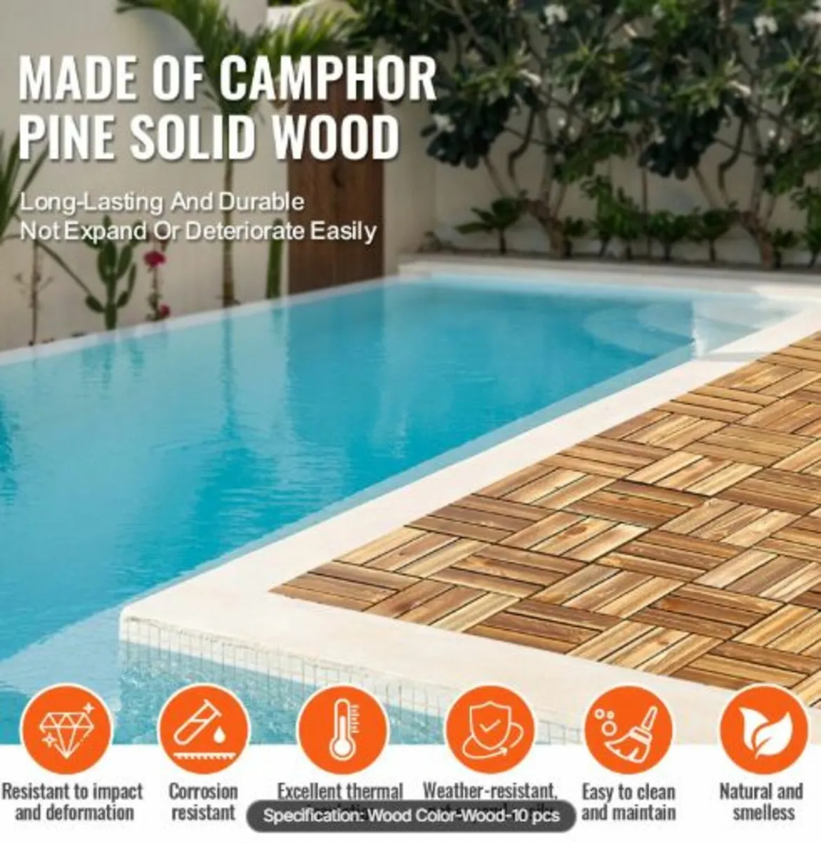 Interlocking Deck Tiles Solid Wood, 10 Pack,12" - Image 4