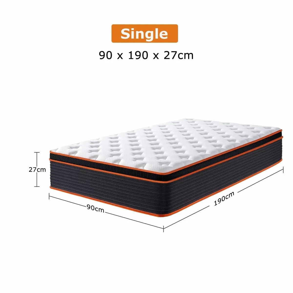 Single Size Mattress 3FT 10.6 Inch Deep Gel - Image 3