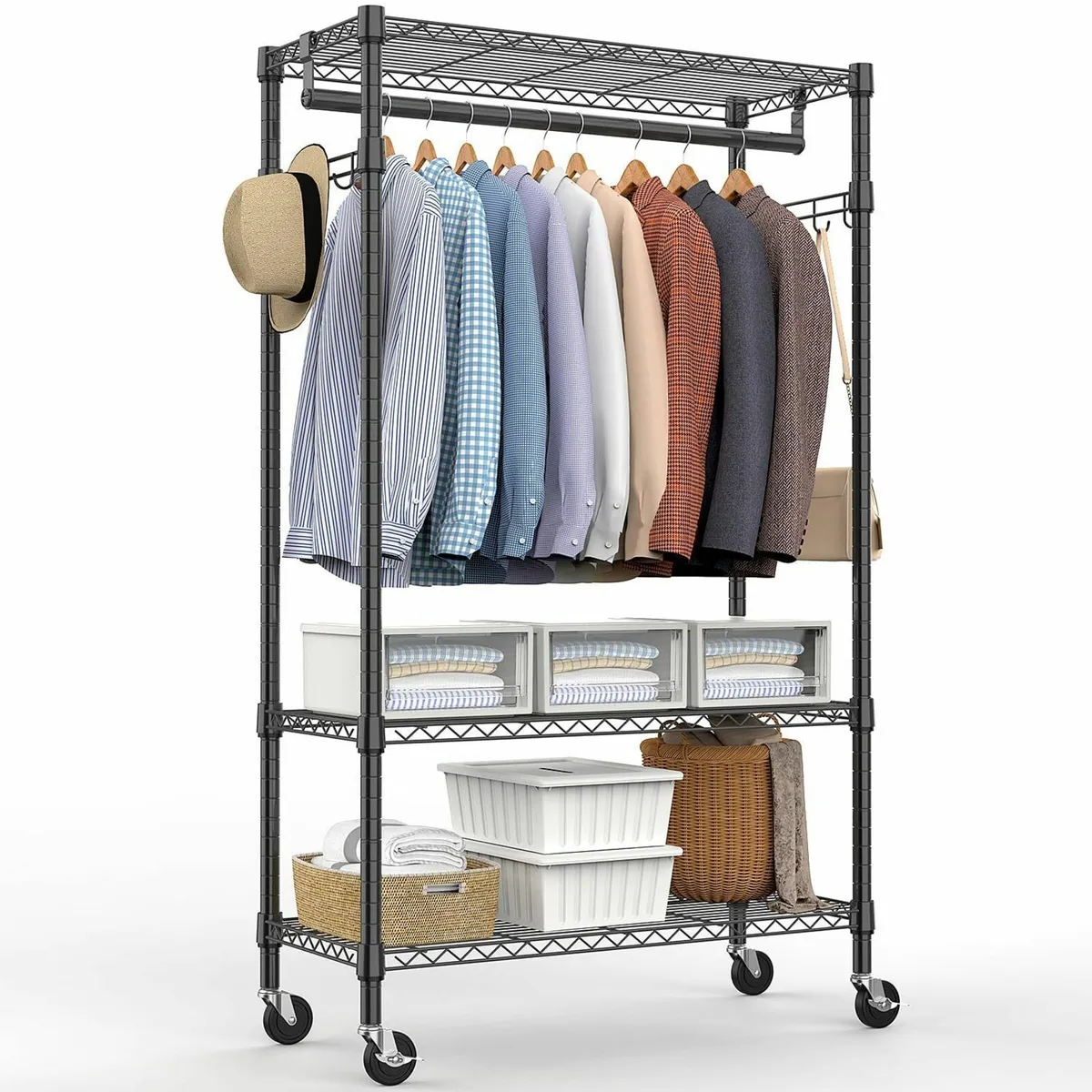 Heavy Duty Rolling Garment Rack 3 Tiers Adjustable - Image 1