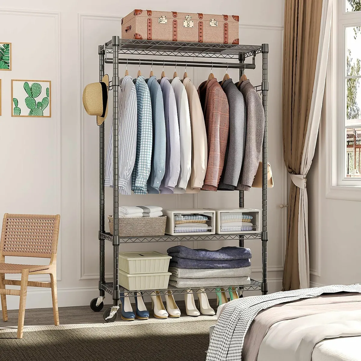 Heavy Duty Rolling Garment Rack 3 Tiers Adjustable - Image 2