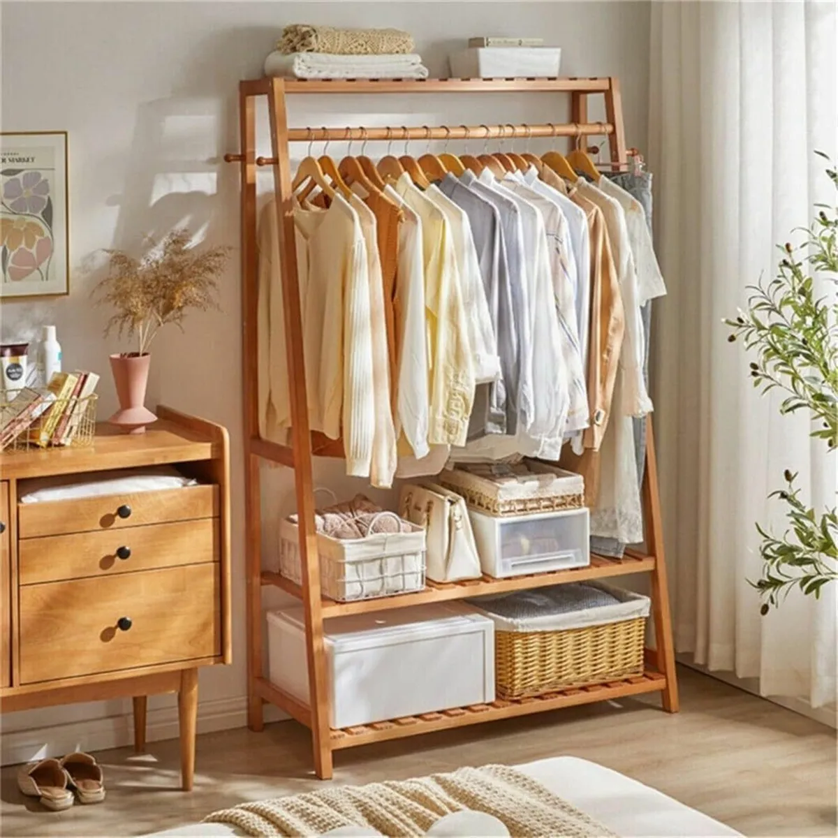 Bamboo Clothes Rail Rack: Free Standing Garment - Image 1