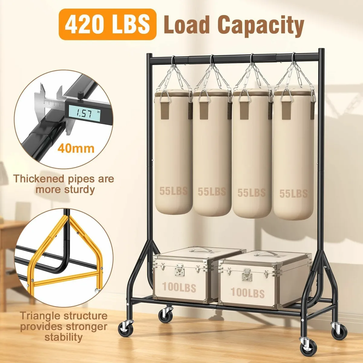 Heavy Duty Clothes Rail Load 180 KG Rolling - Image 4