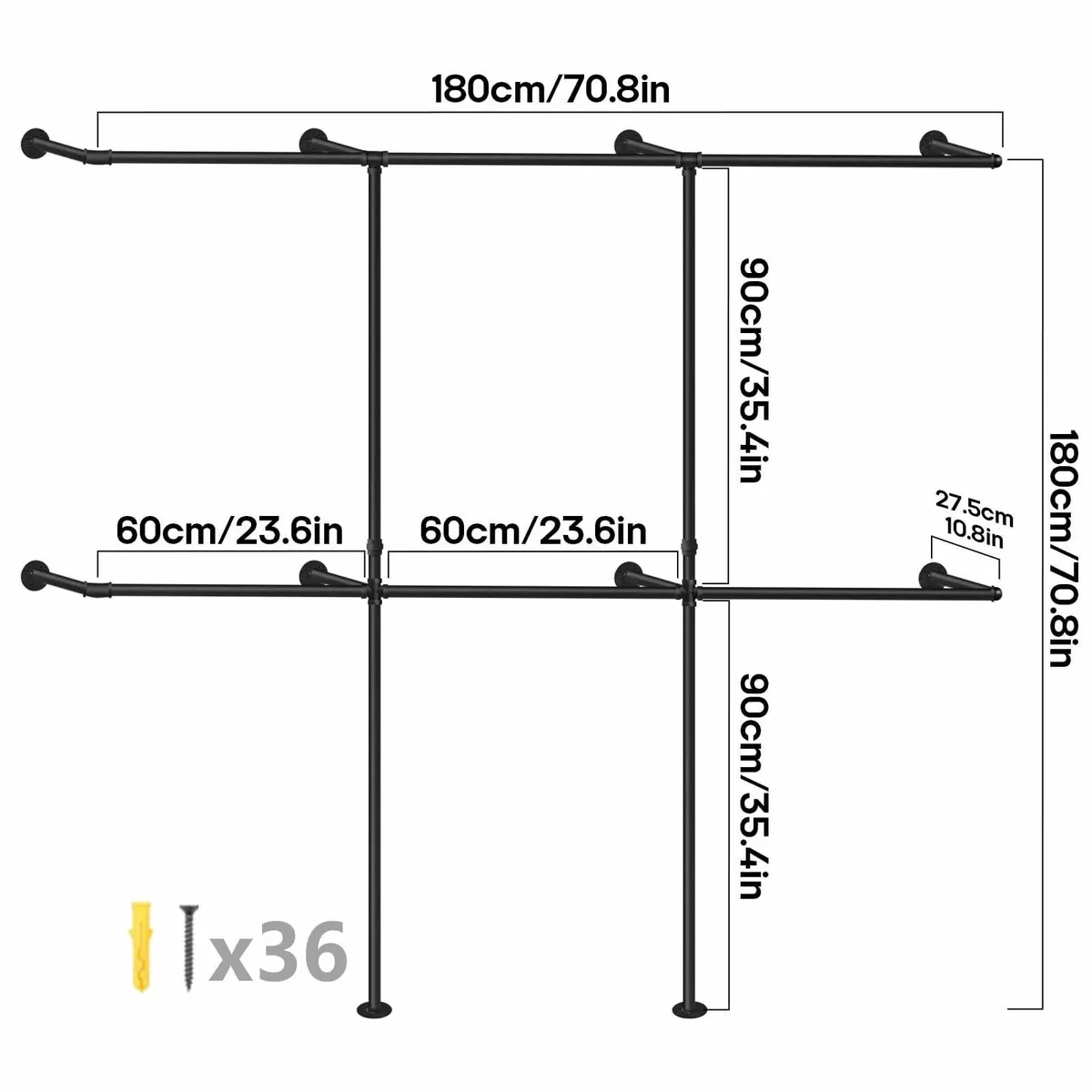 Industrial Pipe Clothing Rack Heavy Duty Wall - Image 2
