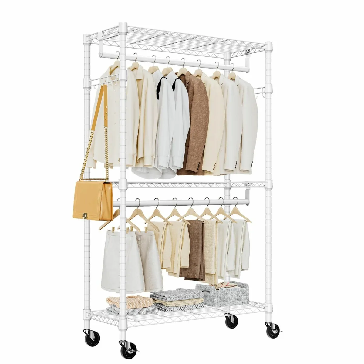 Heavy Duty Rolling Garment Rack 3 Tiers Adjustable - Image 1