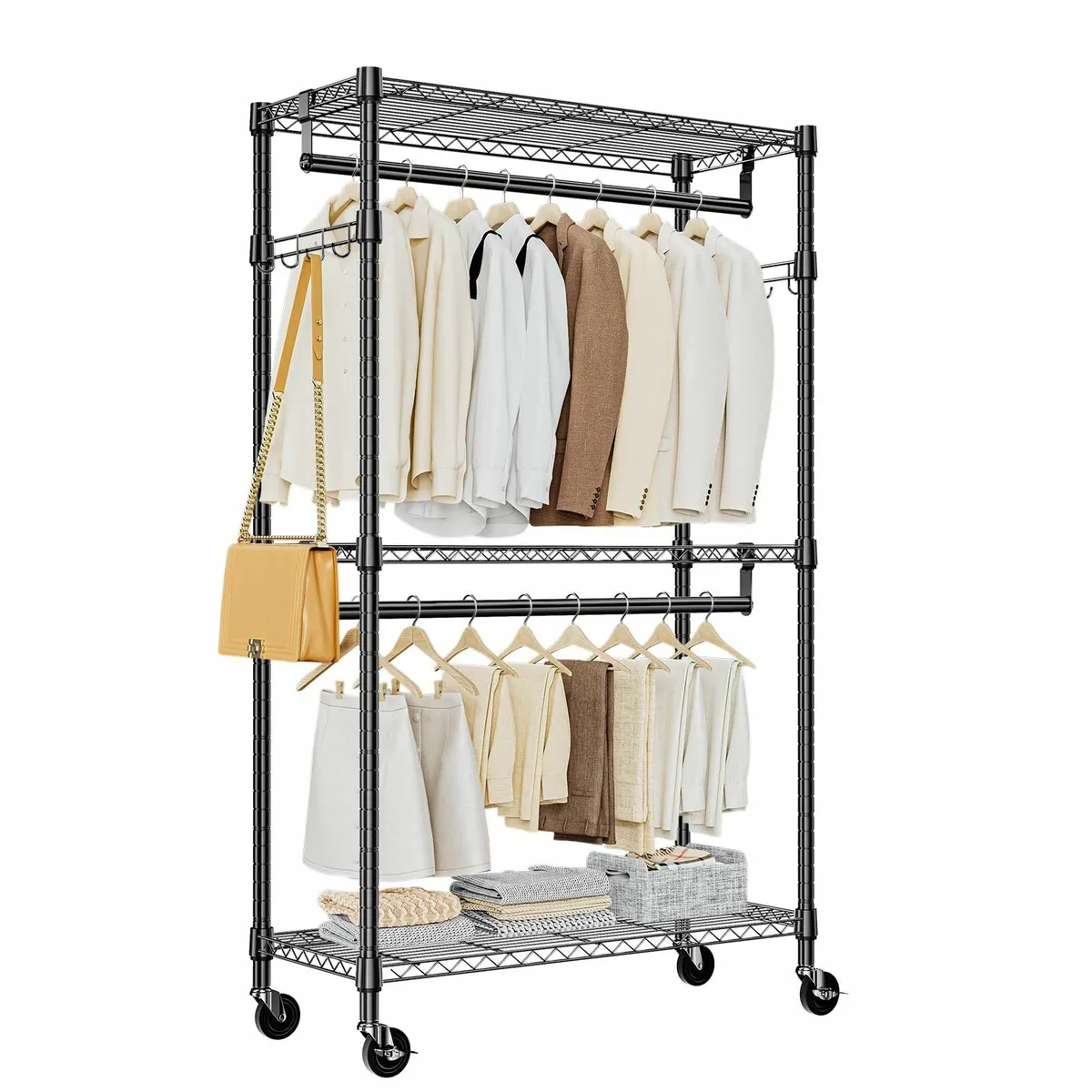 Heavy Duty Rolling Garment Rack 3 Tiers Adjustable - Image 1