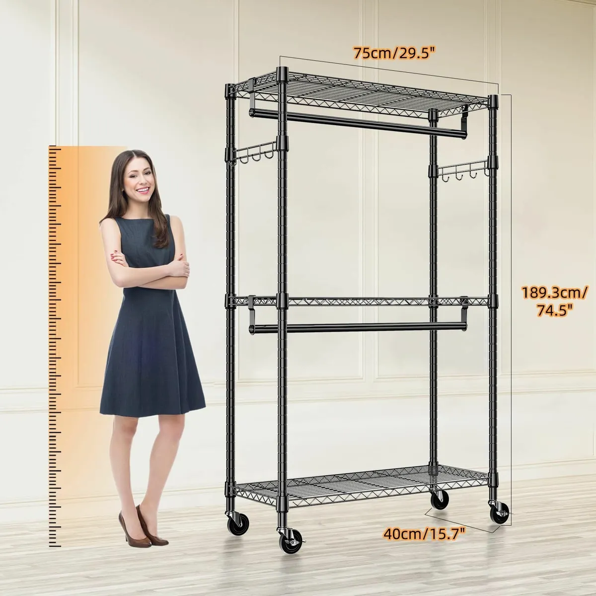 Heavy Duty Rolling Garment Rack 3 Tiers Adjustable - Image 3
