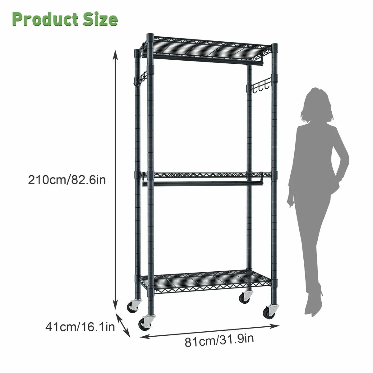 Clothes Rail with Storage Shelves Heavy Duty - Image 2