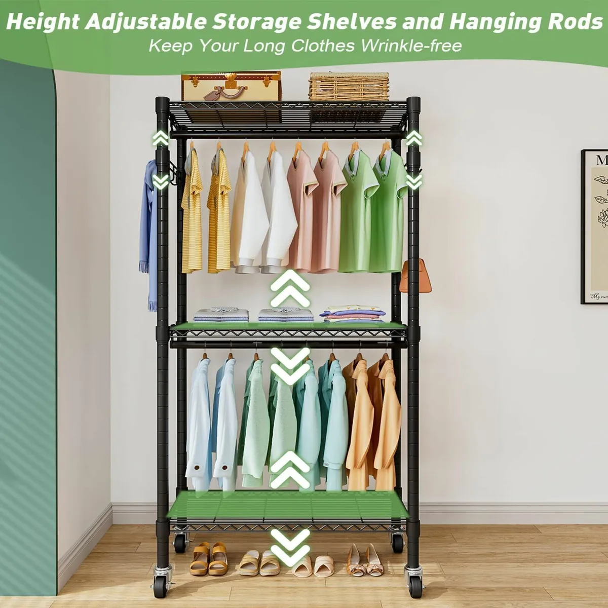 Clothes Rail with Storage Shelves Heavy Duty - Image 4