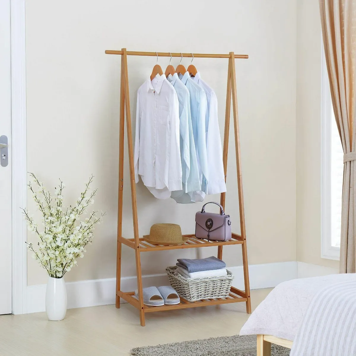 Bamboo Clothes Rack Portable Extra Large Garment - Image 2
