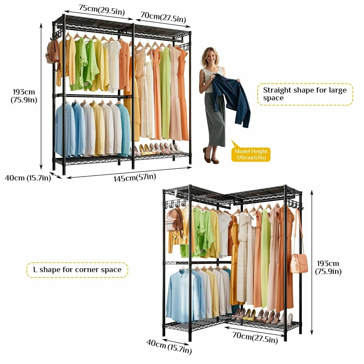 Clothes Rail L Shaped Clothing Heavy Duty Rails - Image 3