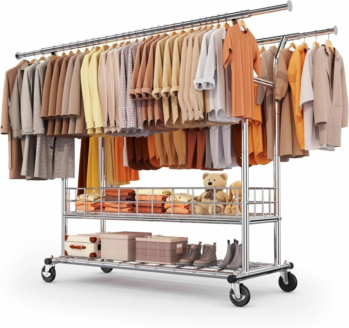 Heavy Duty Double Rail Clothes Rack on Wheels - Image 1