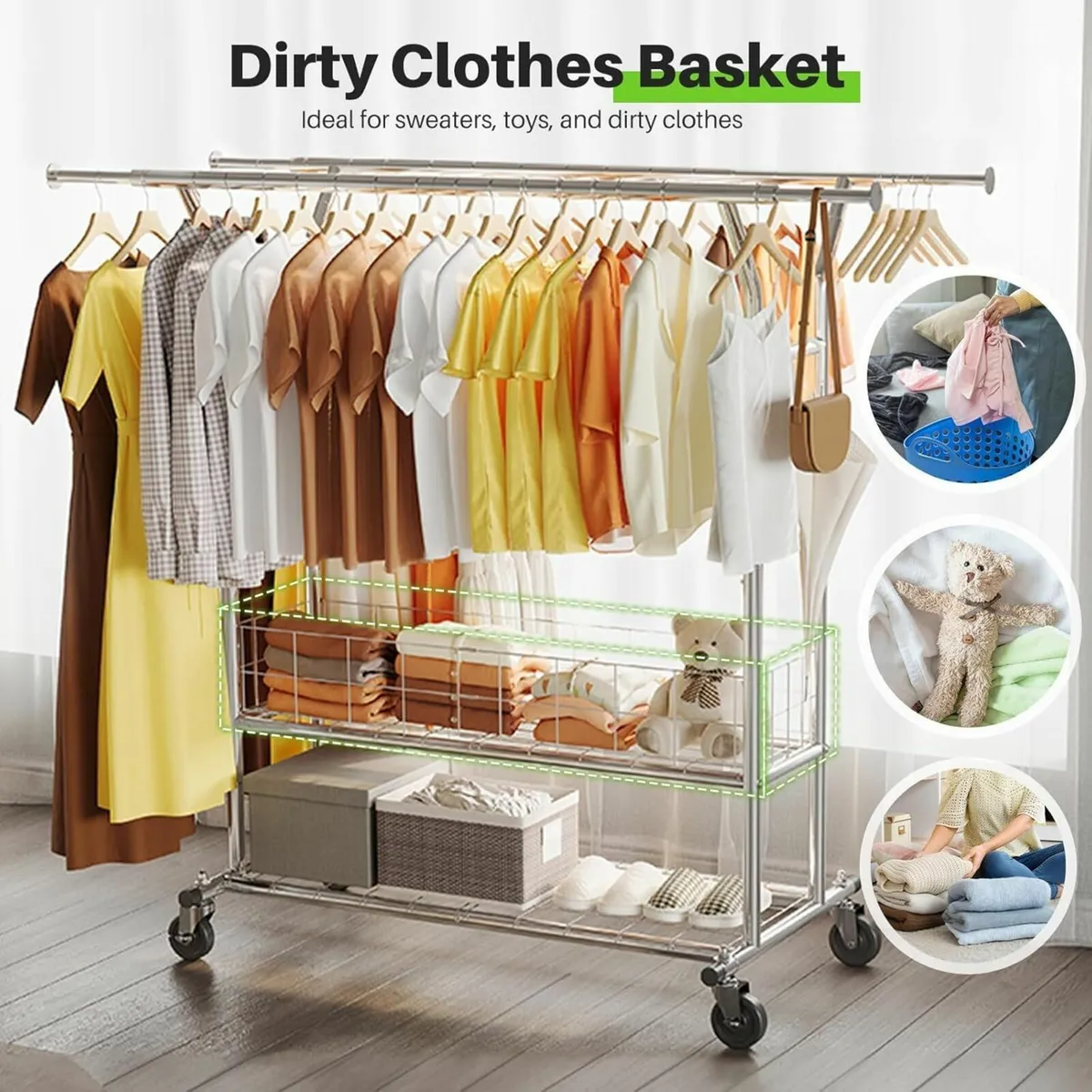 Heavy Duty Double Rail Clothes Rack on Wheels - Image 3