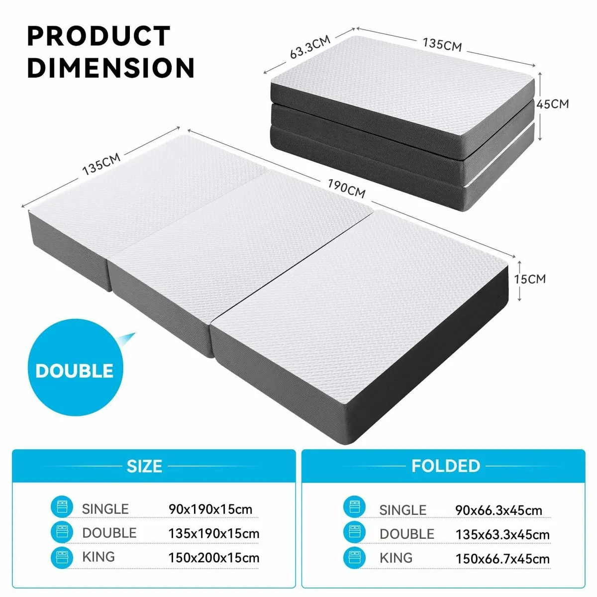 Foldable Folding Mattress Double Tri-fold Memory - Image 2
