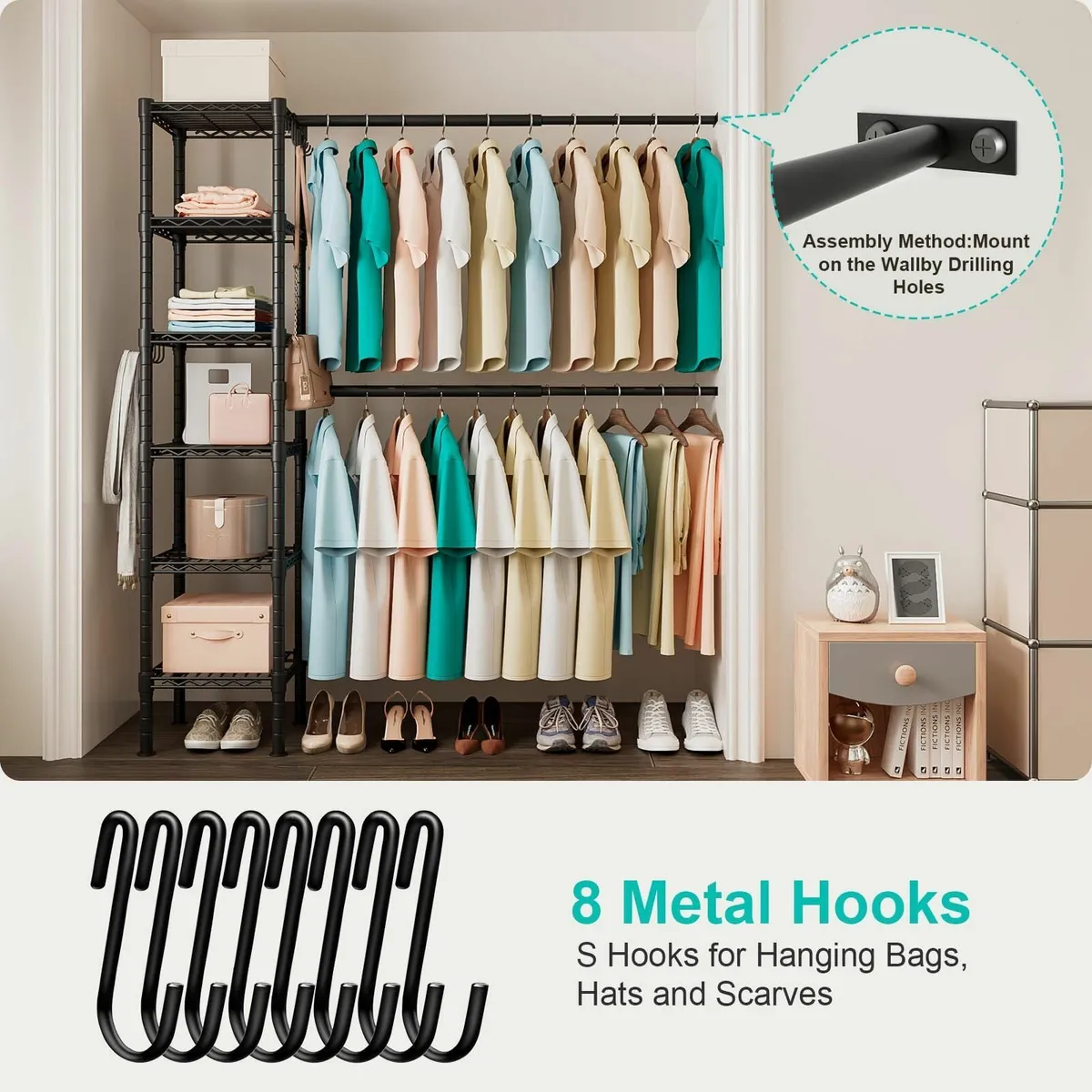 Telescopic Garment Rack Wall Mounted Coat Hanging - Image 3