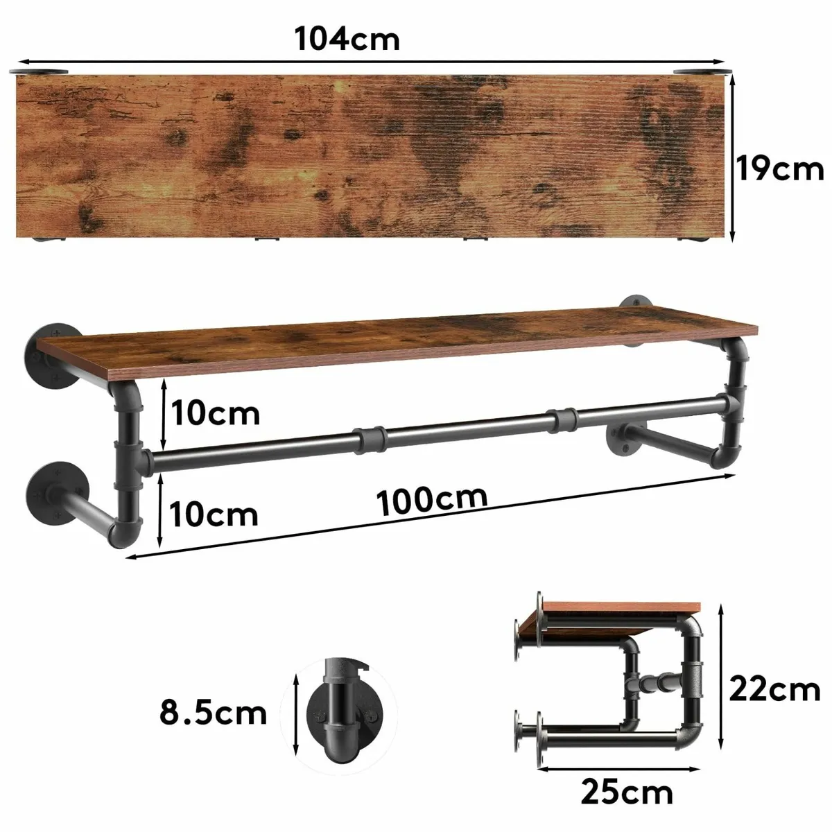 Wall Mounted Clothes Rail Industrial Pipe Hanging - Image 3